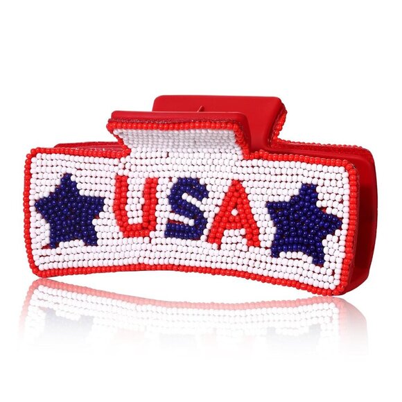 4th of July Hair Claw Red White Blue Beaded Patriotic Accessory for Women